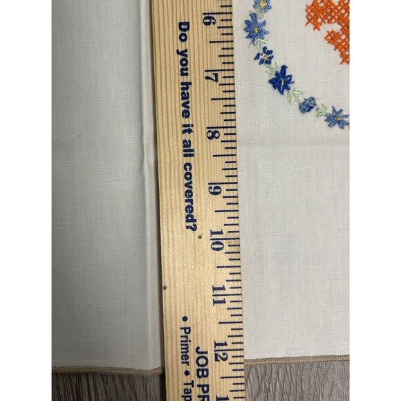 Set Of 2 Vintage Handmade Cross Stitch Napkins Orange And Blue Flowers - Picture 7 of 7